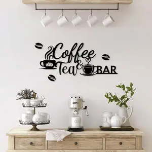 Fashion Metal Coffee Bar Sign Set, Vintage Metal Sign, 4 Pieces Wall Decor, Coffee Bean Design, Home & Office Art, Includes Installation Screws
