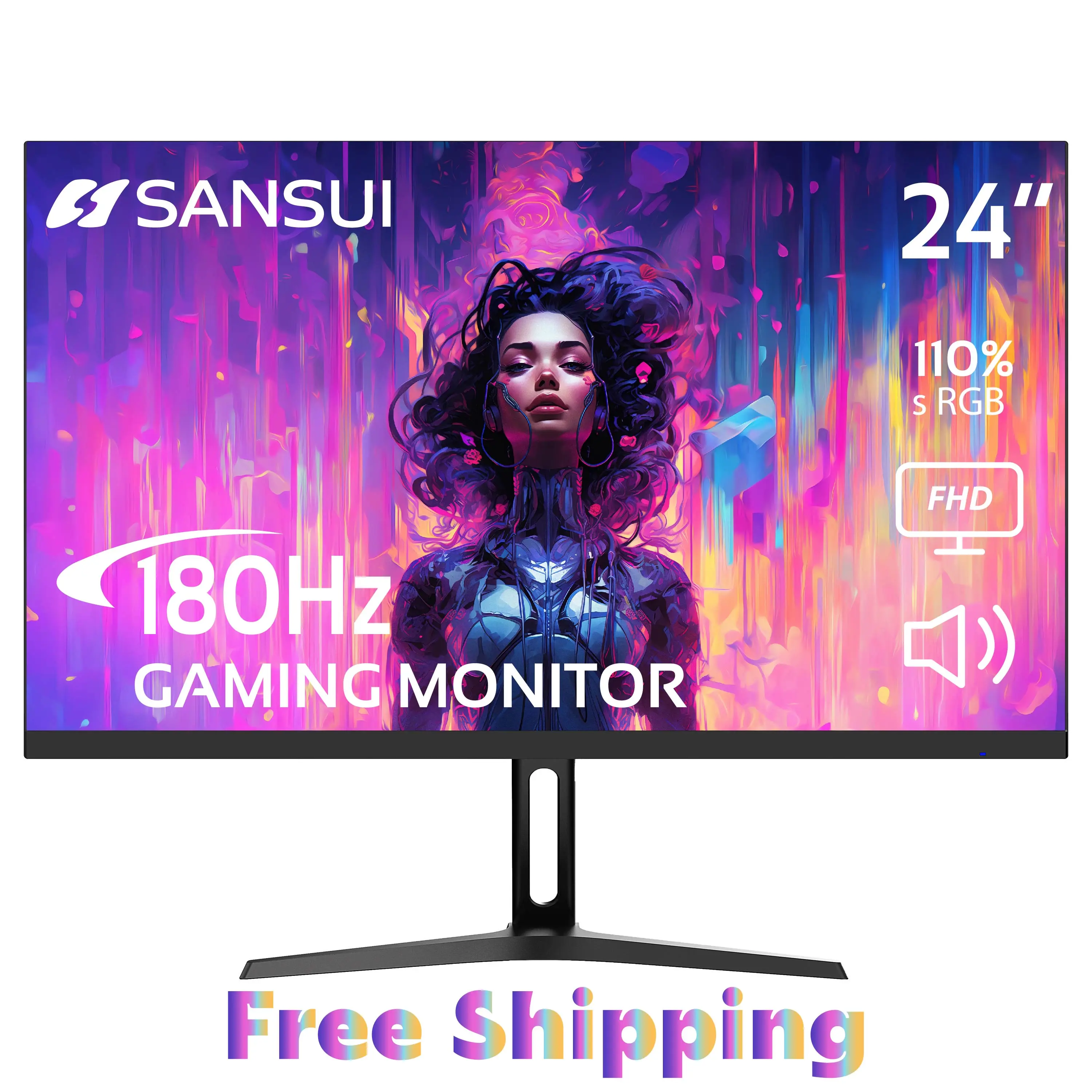 SANSUI 24'' gaming 180Hz FHD Computer Monitor with Built-in Speakers Adaptive Sync 110% sRGB DPx1 HDMIx2 Ports VESA Compatible