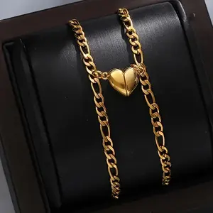 2-piece couple magnetic bracelet, fashionable stainless steel heart-shaped bracelet, gift bracelet suitable for men and women Adjustable Bangle Jewelry