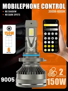 2pcs 150W LED Headlight Bulbs App Control Bluetooth 3000K-6000K 600% Brighter Than Stock Bulb Dual Copper Tube Cooling Canbus Ready For Truck Accessories Led Car Lights Luces Led Para Carro Focos Led