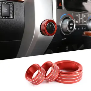 4WD Wheel Drive Switch Part & Full Time 4WD & PWL-VOL Knob Ring for Toyota Tundra 2014-2020 2021 (Red)