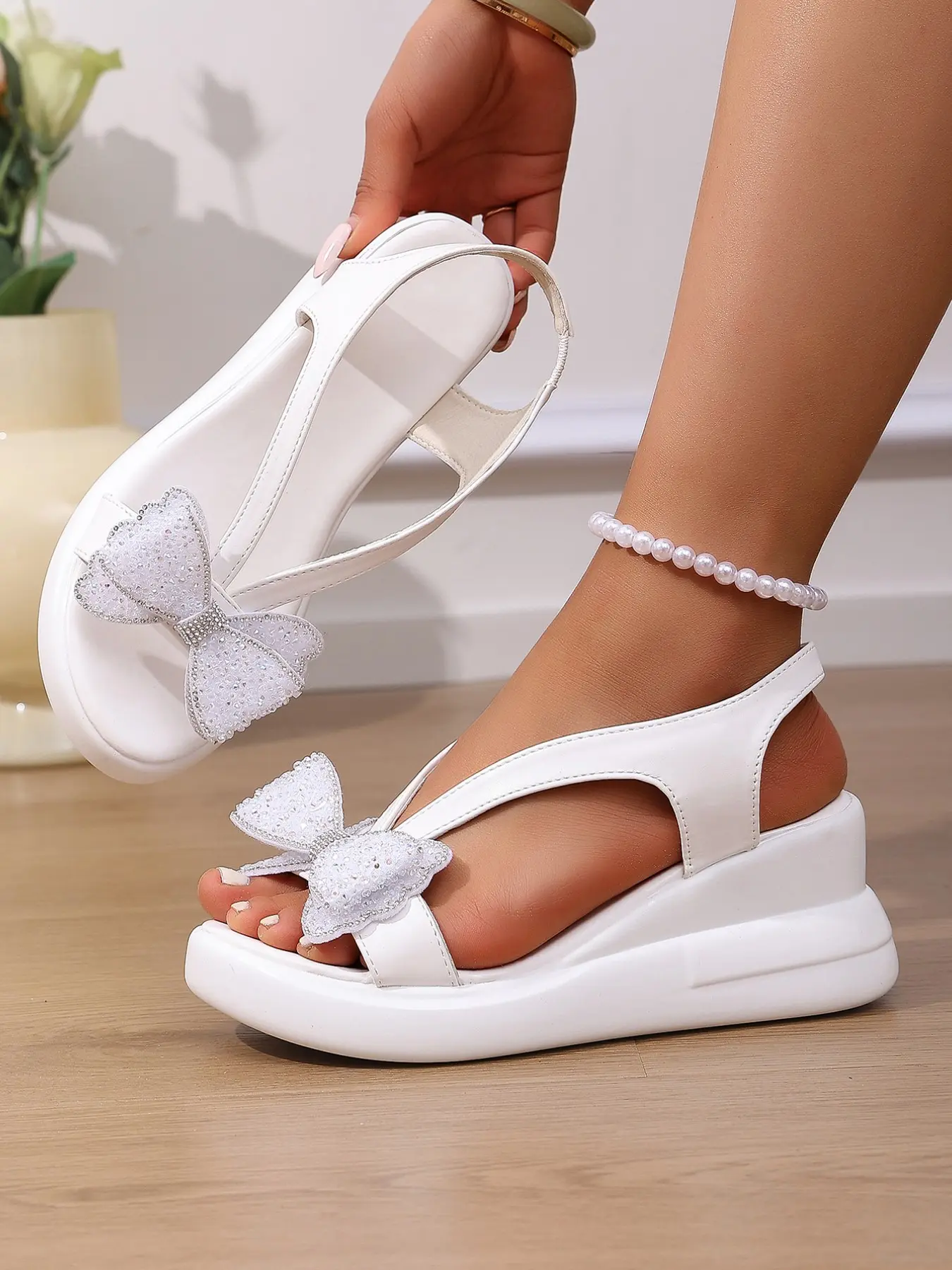 2026 women's summer slope heel open toe sandals, bow tie flat sandals, comfortable and elegant high-heeled sandals, non slip lightweight sandals, Elegant Fashionable Sandals, Party Footwear