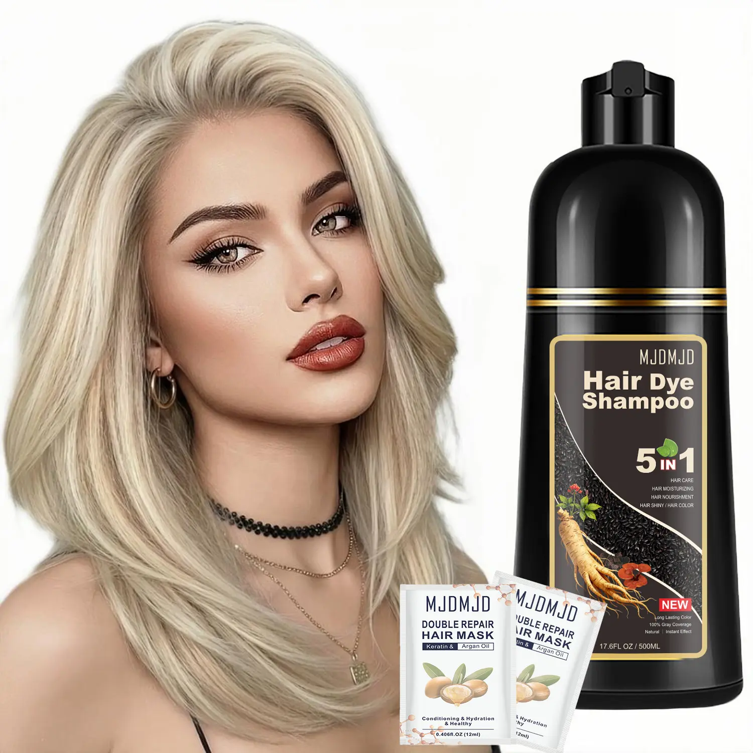 Hair Dye Shampoo 5-in-1,Golden Brown Semi-Permanent Gray Hair Coverage,Color Depositing Shampoo for Women & Men,PPD Free,Vegan,Ammonia-Free,champu para teñir el cabello,Colors in Minutes,Easy to Use