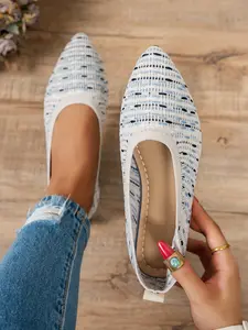 Colorful Pointed Toe Flat Knit Shoes, Casual Comfort Walking Shoes, Breathable Flats, Perfect for Shopping, Grocery, Commuting, Elegant Mom Shoes, Scandinavian Ballet Flats