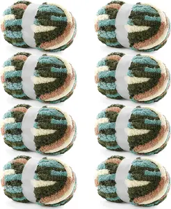 8 Pack Chunky Yarn for Hand Knitting - Chenille Blanket Yarn for Crocheting Blankets - 228 Yds/61.6 Oz Rainbow Ombre Yarns - Super Bulky Soft Thick Mixed Color  Yarns (8, Green-White-Curry)