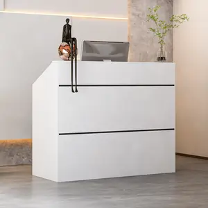FUFU&GAGA Reception Desk with Counter, Office Desk with Modern Pattern, Retail Checkout Counter Table for Clinic Lobby Salon Office, White