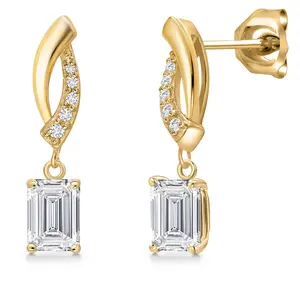 Gem Stone King 10K Yellow Gold 6X4MM Emerald Cut Gemstone Birthstone and White Lab Grown Diamond Infinity Dangle Earrings For Women | Gold Earrings For Women