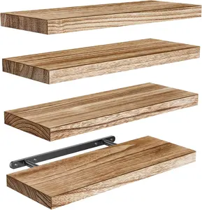 Floating Shelves, Paulownia  Wall Shelves for Bathroom/Living Room/Bedroom/Kitchen/Home Office,  Floating Shelf for Home Storage & Organization Set of 4 15.7" L x 5.9" W