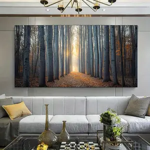 1 Framed Canvas Painting, Large Canvas Art, Autumn Forest Canvas Art Print, - Tranquil woodland scene with sunlight shining through the trees |   Contemporary home art |   Vibrant color print, Scenic decor, Perfect for living room, bedroom office decor.