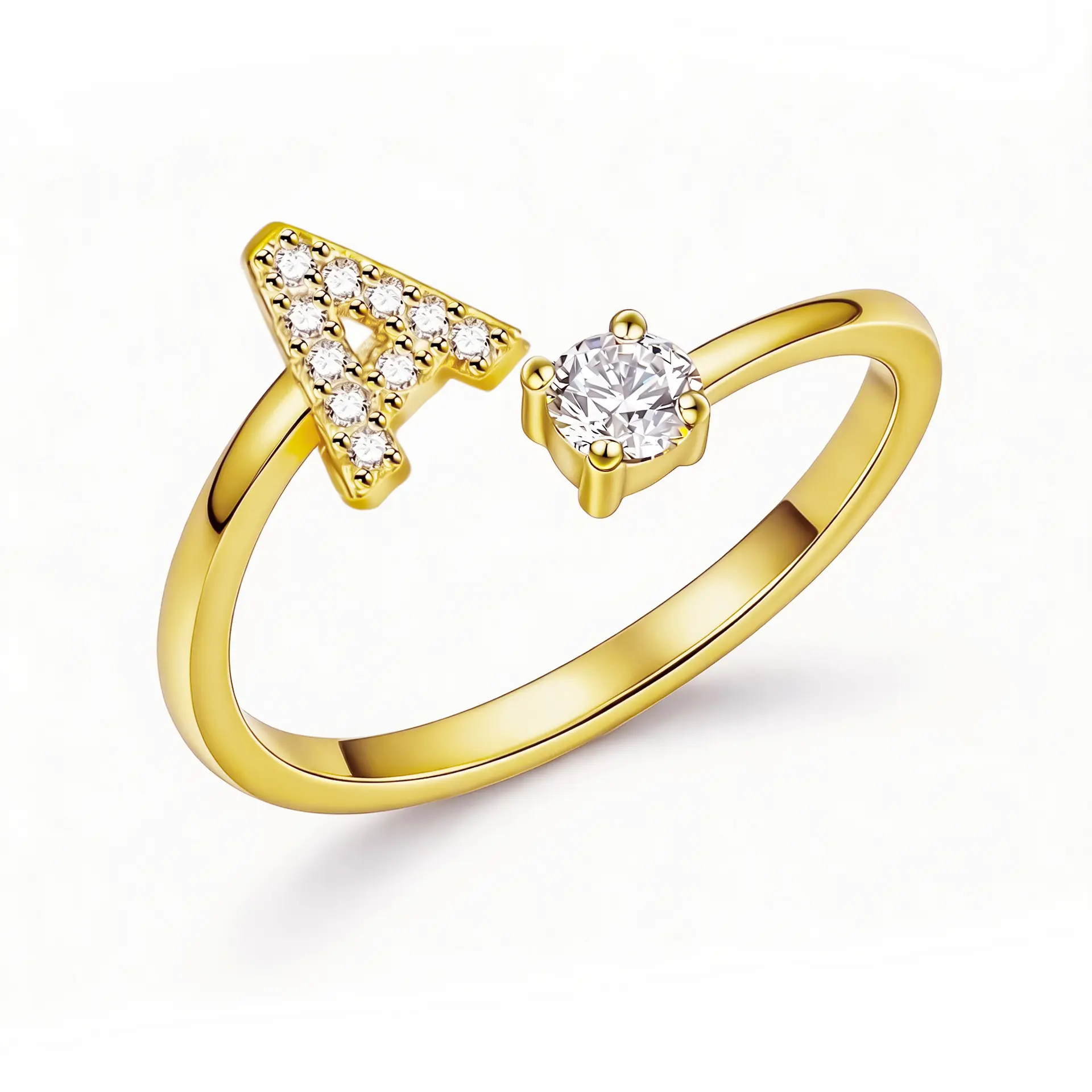 Women's Gold-Silver Letter Ring - Layered Adjustable 26-Letter Cubic Zirconia Ring, Fashion Look Daily Wear Jewelry for Females, Anniversary Valentine's Day Gift