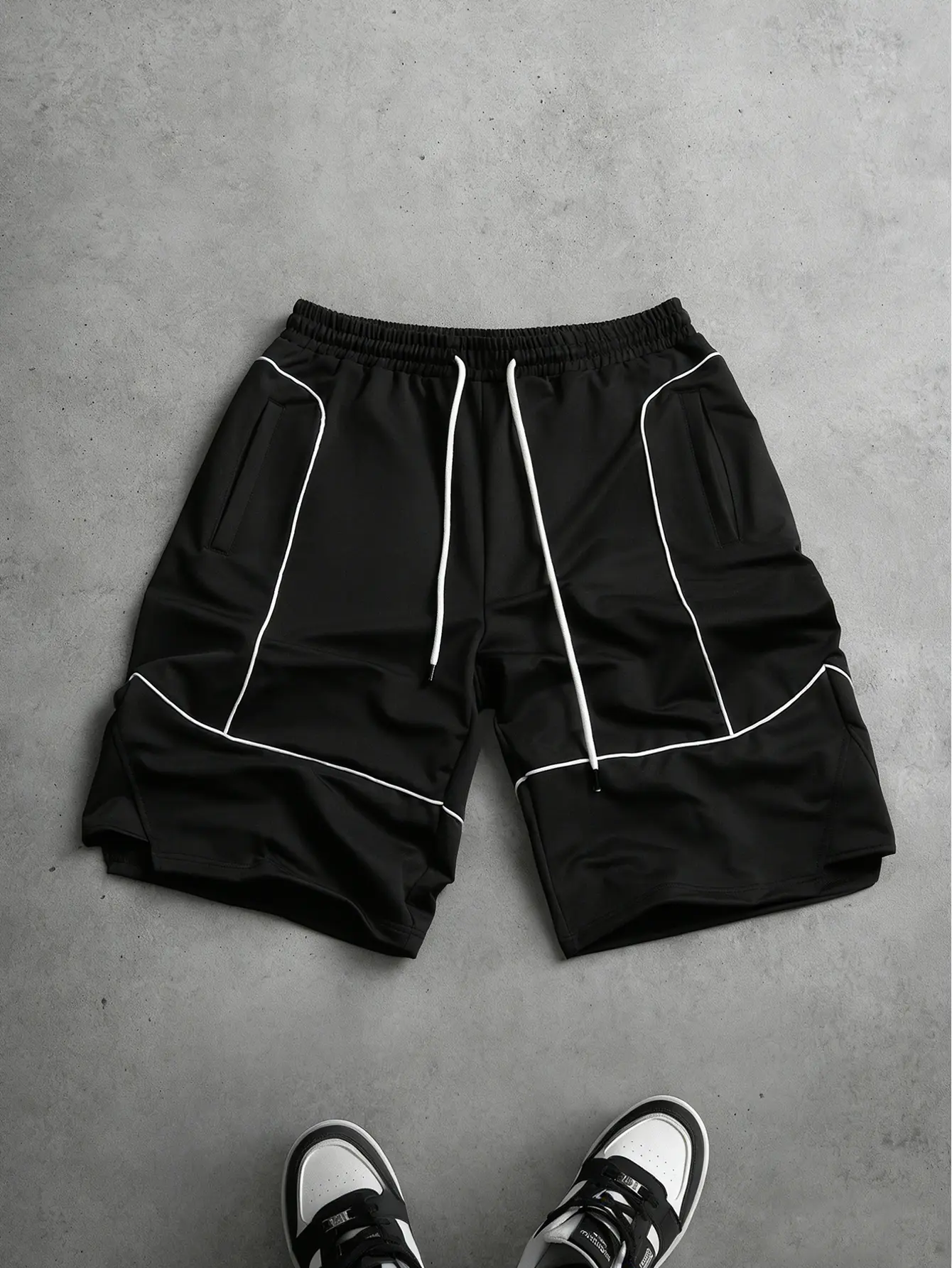 Men’s striped pocket loose casual shorts Black printed shorts Men’s jogger shorts Streetwear shorts Black basketball shorts Summer solid-color drawstring waist joggers