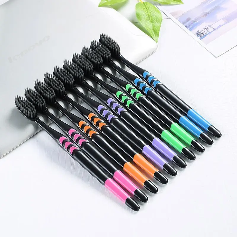 Mixed Color Toothbrushes, Teeth Brushes, 10pcs Deep Cleaning Charcoal Toothbrush Set for Adults, Oral Care Product, Oral Care Supplies, Toothbrush Kit, Toothbrush Pack