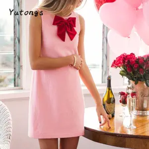 Women's Bow Tank Dress Round Neck Sleeveless A-line Mini Dress for Daily Party Club 3D Bow Pattern 100% Polyester Blue/Pink Sizes S-XL