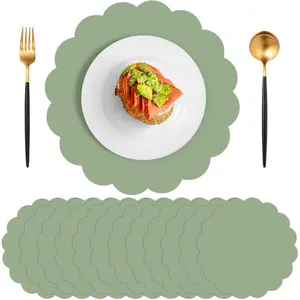 60 Pcs Sage Green Paper Placemat, 13.5 Inch Disposable Scalloped Wedding Placemats Round Table Place Mats, Round Table Place Mats for Birthday Wedding Bridal Shower Baby Shower Banquet Tea Party