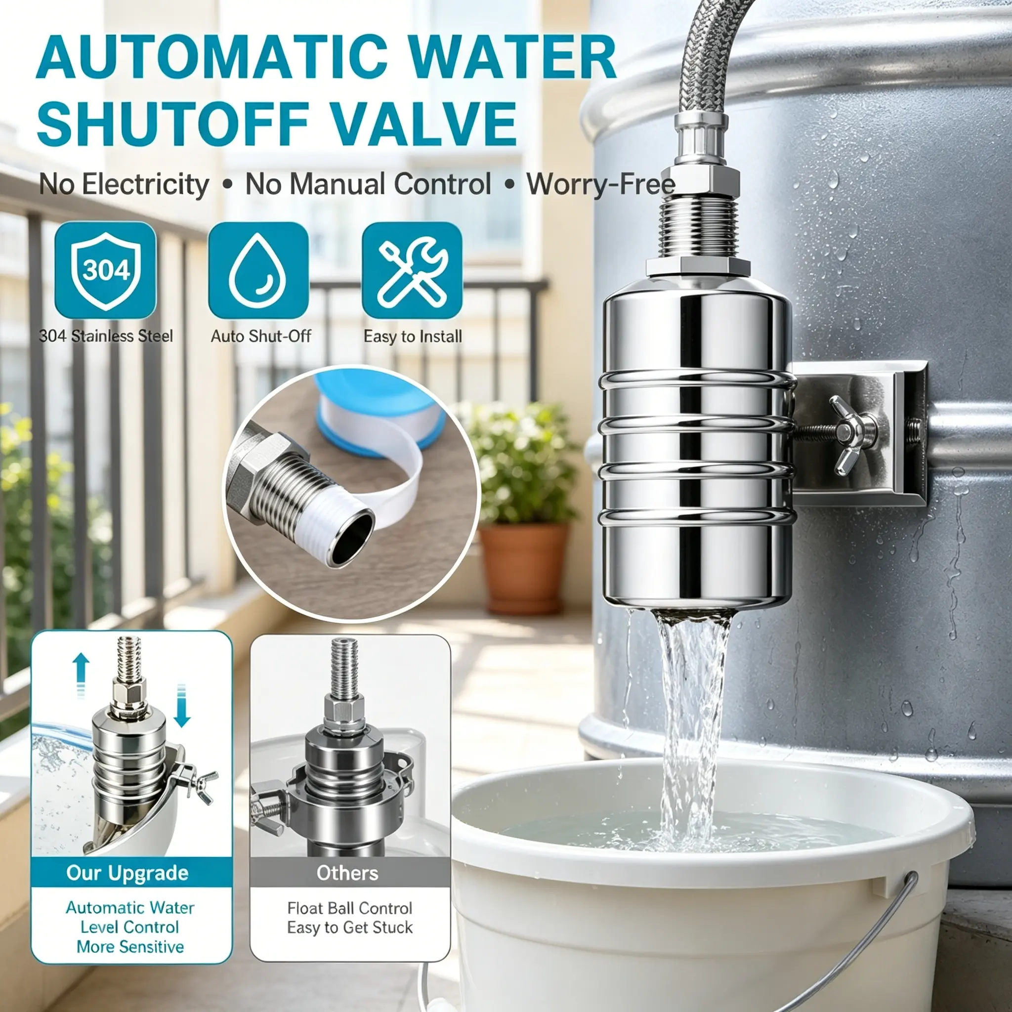 304 Stainless Steel Compact Auto Shut-Off Float Valve - 1/2"-3/4" Pipe Parts, High Flow Fully Automatic Water Level Control Valve for Tank, Pool
