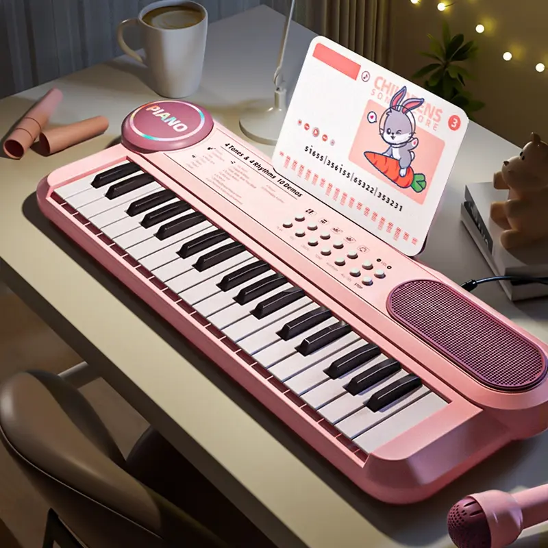 Portable Electronic Keyboard Piano, 37 Key Digital Piano with Microphone and Music Stand, Early Education Toy for Boys and Girls, Kindergarten Boy