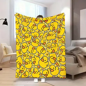 1pc JOOCAR Cute Yellow Duck Flannel Blanket - Soft Bedspread with Duck Pattern, - Cozy Bed Covering Suitable for Boys, Girls, Sister & Brother Birthday Gift, Machine Washable for, Bed, Sofa, Car & Travel