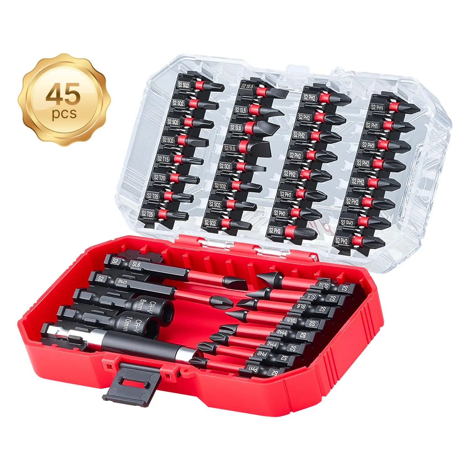 【Backtoschool】VEVOR Screwdriver Bit Set, 45-Piece, Magnetic Phillips, Slotted, Square, Torx Bit, Hex Nut Sockets, Extension Rod with Transparent Storage Case, High-Strength S2 Alloy Steel, Blackened Finish, Tool Kit Set, Magnetic Tips, Rust-Resistant, Exc