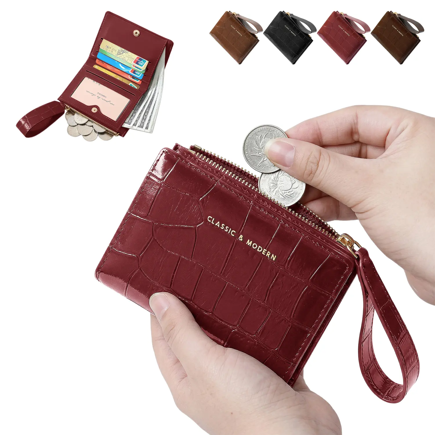 Women's Minimalist Leather Plain Color Short Wallet,Compact Portable Bifold Wallet,RFID Blocking Card Holder with Zipper, Coin Pocket,Elegant Minimalist Design for Daily Use Wallets Women