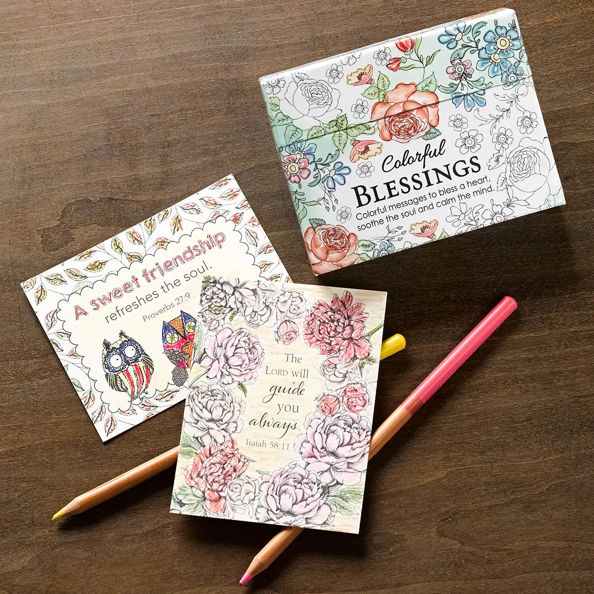 Colorful Blessings Box of Coloring Cards, Christian, 44 Cards Set, Blessing Messages