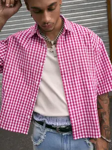 Men's Regular Plaid Gingham Checkered Short Sleeve Shirt, Casual Loose Fitted Vintage Style, Perfect for Daily Wear, Fashionable Summer Top for Men
