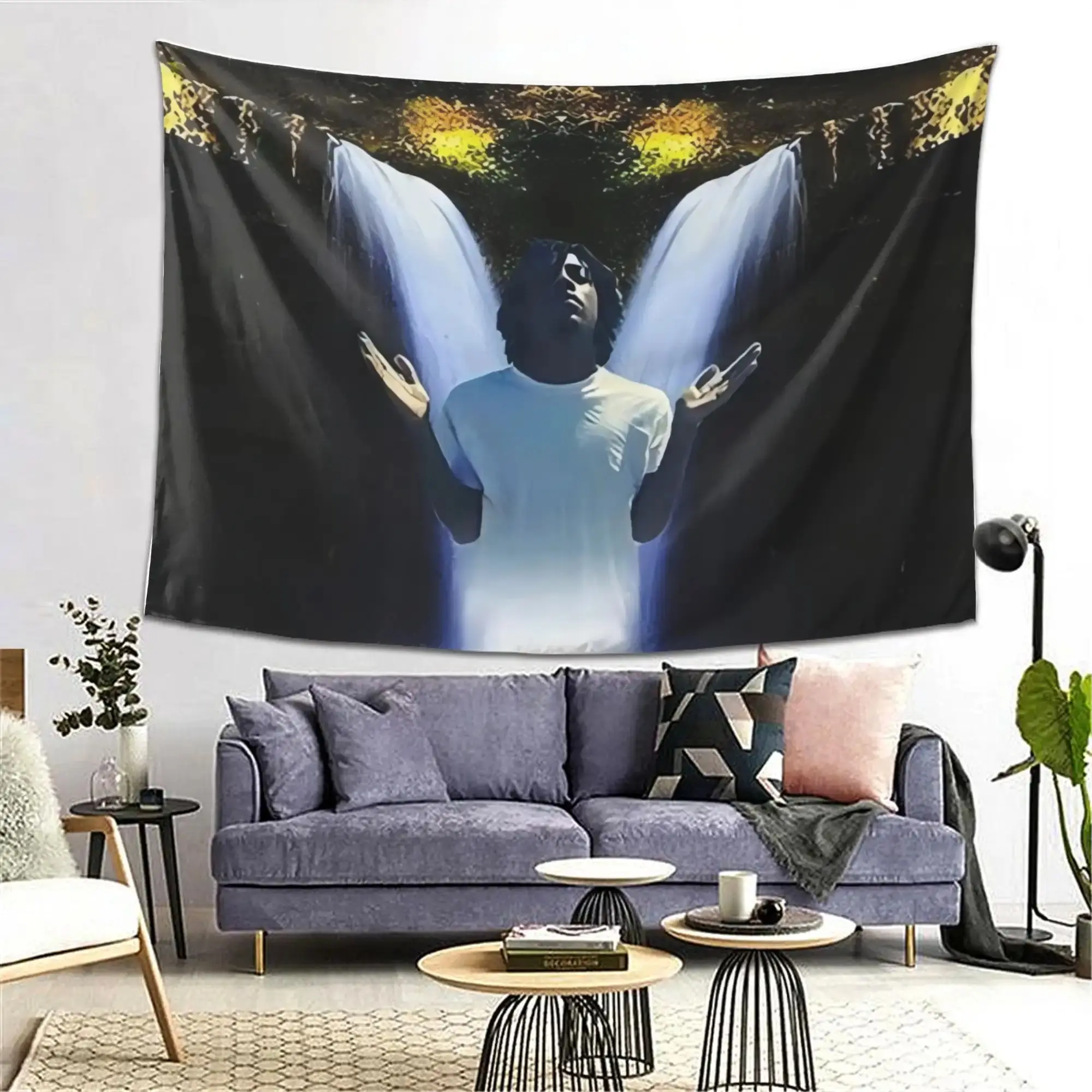 Christopher Reginald Travis Backdrop Rap Tapestry Wall Hanging, Urban Photography Background, Polyester Wall Decor for Bedroom, Office, Gaming Room, Studio, Party Decoration