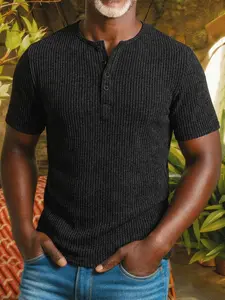 Men clothes high quality- Men's Heavy-Duty Henley Shirt - Single-Button Collar & Chest Placket, Casual Button-Front Blouse, Thick, soft and comfortable fabric, Machine Washable Solid Color Sweater-Versatile for Smart-Casual Tops