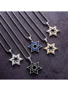 1pcs Men's Fashion Stainless Steel Two-Color Star of David Pendant Necklace Hypoallergenic Titanium Steel Durable Necklace Exquisite Jewelry Gift