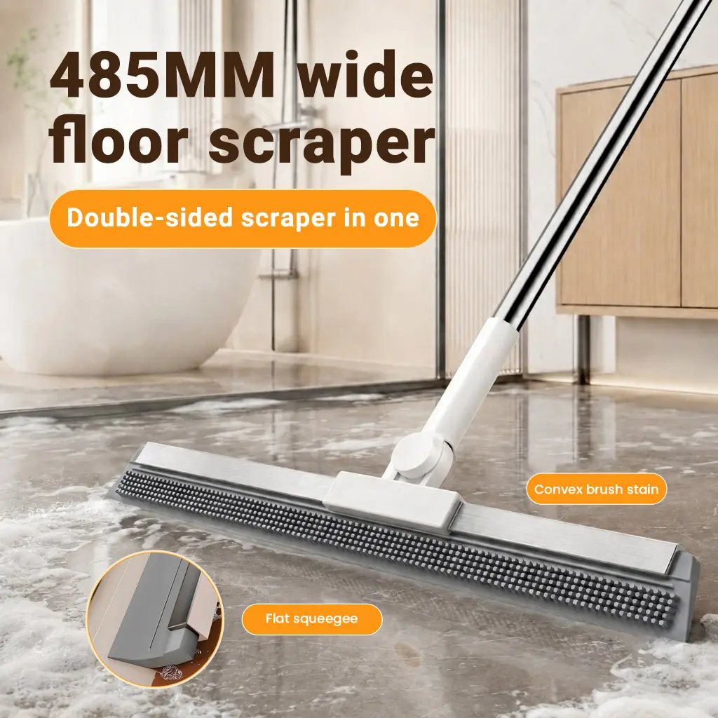 【TikTokShopBackToSchool】2-in-1 Silicone Floor Squeegee Broom, 180° Swivel Magic Broom Pet Hair Remover with Long Handle, Scratch-Free Waterproof Cleaner for Bathroom Tile, Glass Window, Carpet & Hardwood Floors