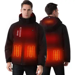 Men's Heated Jacket with 12V Battery Pack,Detachable Hood,Winter Outdoor Warm Electric Insulated Jackets