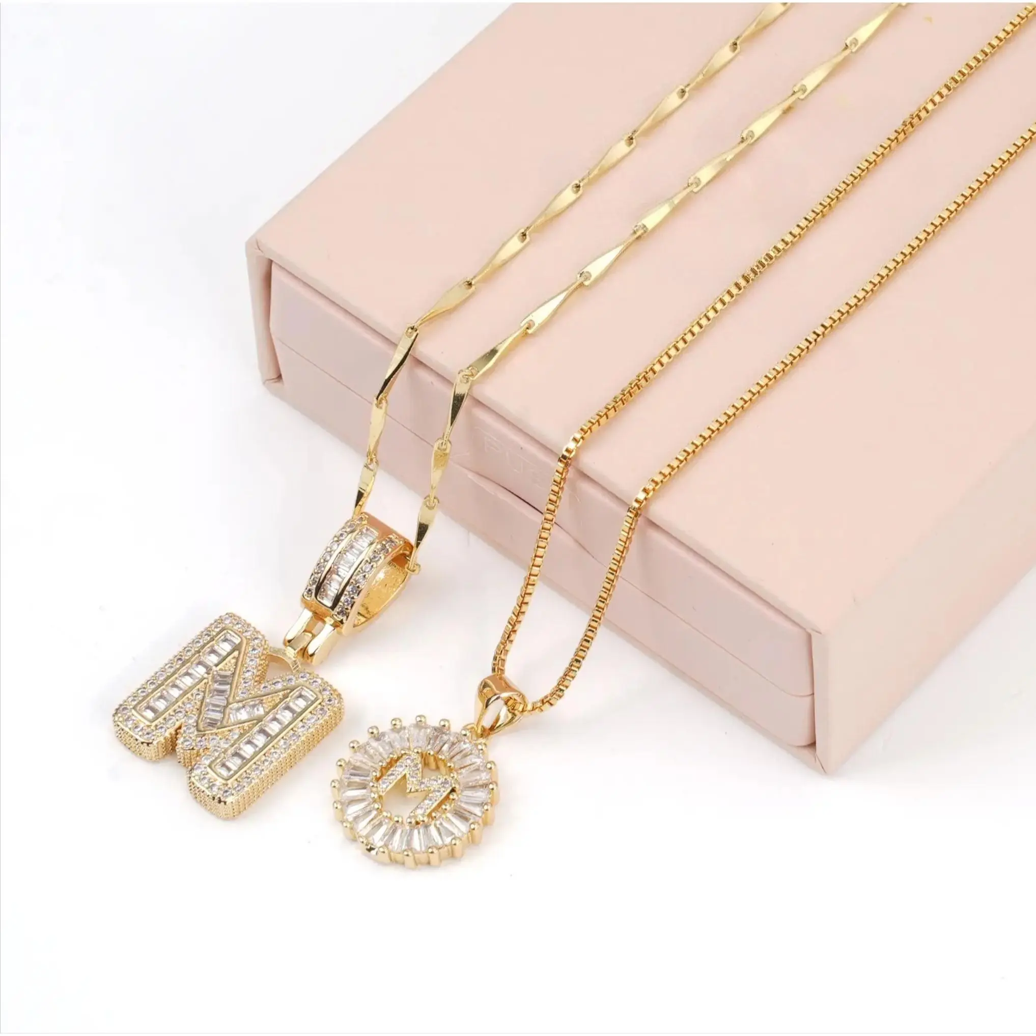 2 Pack Initial Letter Pendant Necklaces for Women, 14K Gold Plated CZ Alphabet Necklace, Adjustable 17–19 Inch Fashion Jewelry tiktokshopspringglowup,summervibes outdoorfun