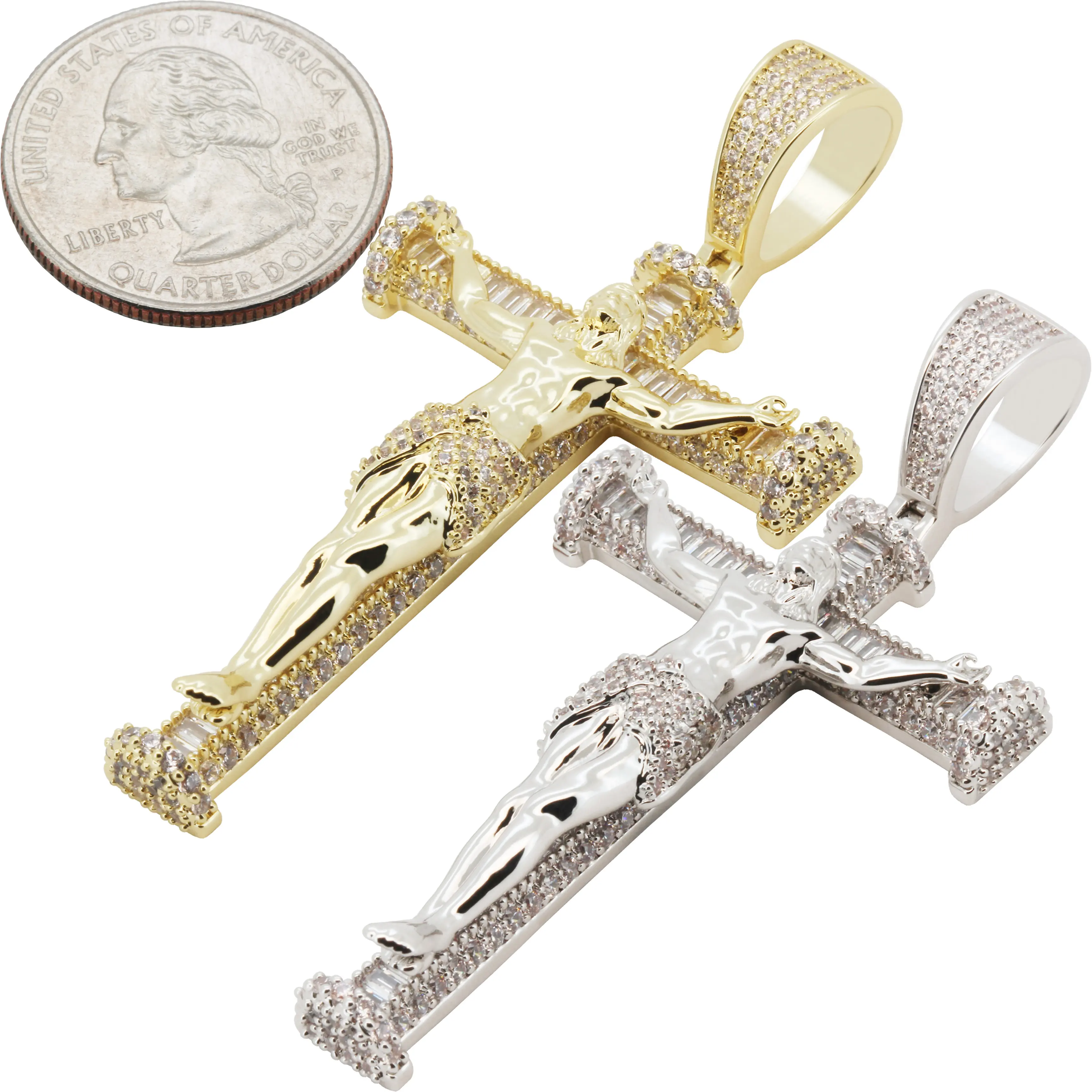 14k Yellow/White Gold Plated AAA Cubic Zirconia Crucifix Cross Pendant