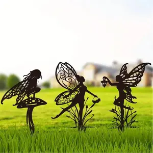 3-Piece Fairy Metal Wall Decor Set, Enchanting Garden & Outdoor Fence Decoration, Garden Sculptures Statues, Perfect Halloween Home Ornament for Fairytale Lovers, Garden Accessories