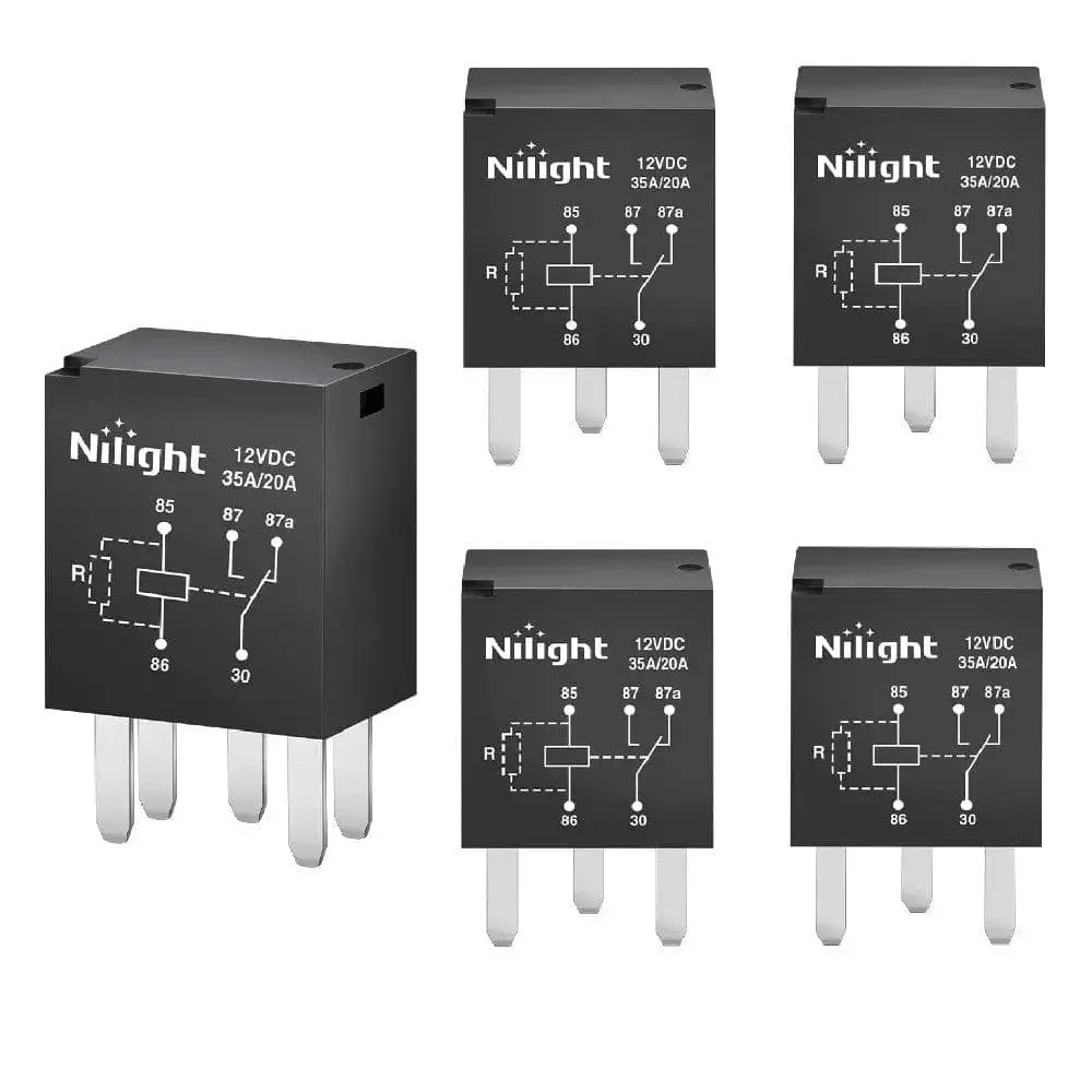 Nilight 5-Pack 5Pin SPST Electrical Relays with Copper Coil - High-Grade Materials, High Quality Copper Coil for Car Lights, Cruise Control Systems, Spst Relay
