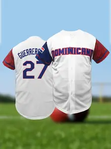 DOMINICANA #27 Baseball Shirt V-Neck Short Sleeve, Apparel Stylish Jersey Casual Loose Fit Embroidered Baseball Jersey for Men and Women, Hipster Hip Hop Sports Uniforms Unisex All Season