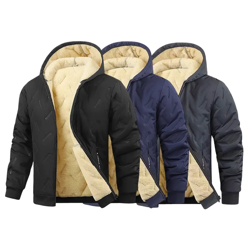Men's Basic Fitted Retro Woven Thermal Lined Hooded Jacket - Long Sleeve Polyester Menswear Coat, Full-Zip, Zipper Pockets, Thanksgiving-Ready Top