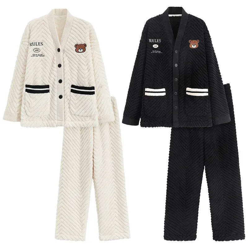 Couple's Matching Pajama Set, Durable Flannel and Cute Fleece Loungewear, Casual 2-Piece Longsleeve for Indoor Outdoor Use, Style