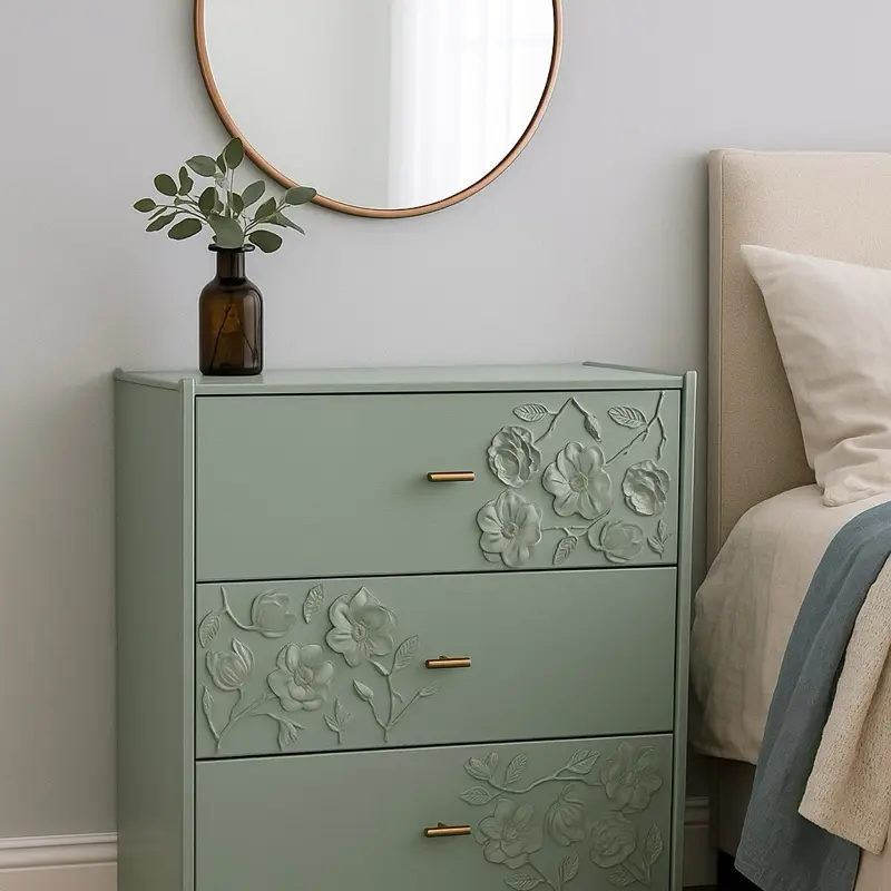 Custom Pine Nightstands Entrance Table with Beautiful Floral Decor for Home Decor