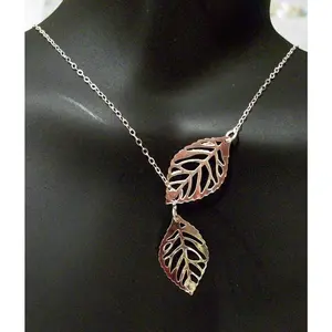 Lariat Necklace - Silver leaf lariat necklace, Sterling Silver Necklace, Valentines Day, bridesmaid gifts, weddings, grey,silver,white