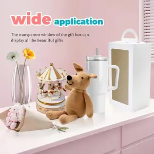 Joyclub 8 Pack White Gift Boxes with Ribbon for 40oz Tumblers with Handle Sublimation Ribbon Graffitiable Gift Box for Bridesmaid Gifts Mother's Day Easter Weddings DIY Decor