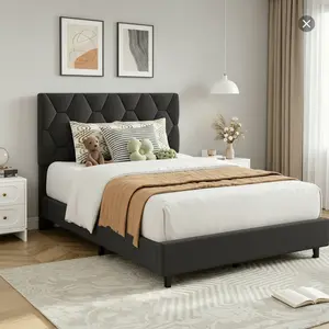 SA-Garvee Twin Bed Frame, Heavy Duty Platform Bed Frame with Upholstered Headboard & Strong Wood Slats, No Box Spring Needed/Noise Free/Easy Assembly, Gray