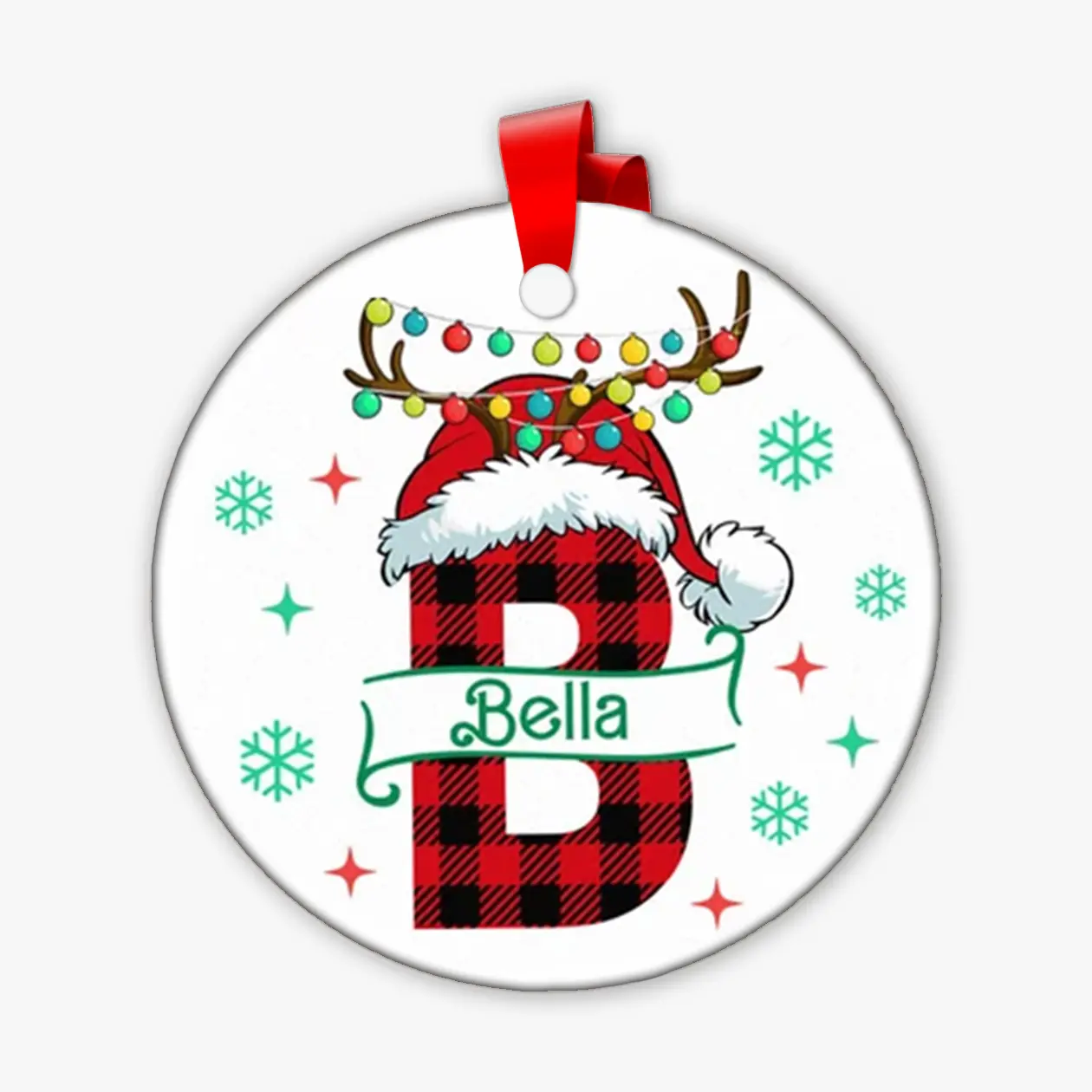 Custom Christmas Alphabet Ornament 2023 | Personalized Name Ornament | Holiday Plaid Monogram Decor
