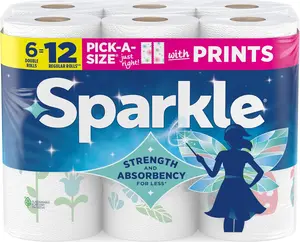 Sparkle Pick-A-Size Paper Towels, Spirited Print Design, 6 Double Rolls (660 Sheets Total) - Strong 2-Ply Towels for Kitchen Cleanup and Everyday Messes