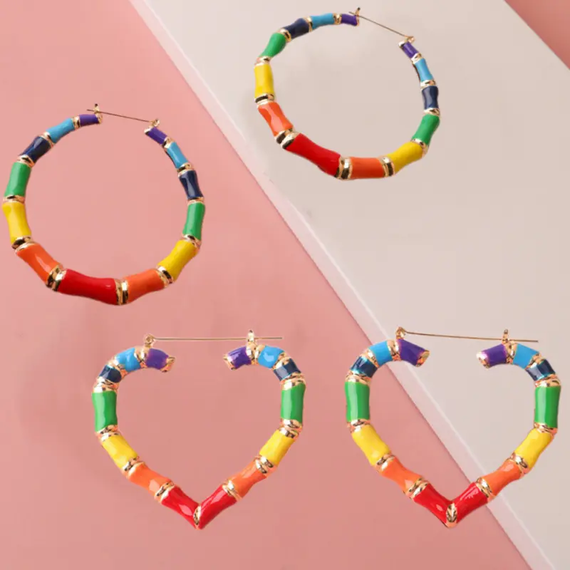 90s Style Women's Earrings Large Round Heart Rainbow Pride Style Fashion Trend 90s Style Women's Hip Hop Jewelry Gift
