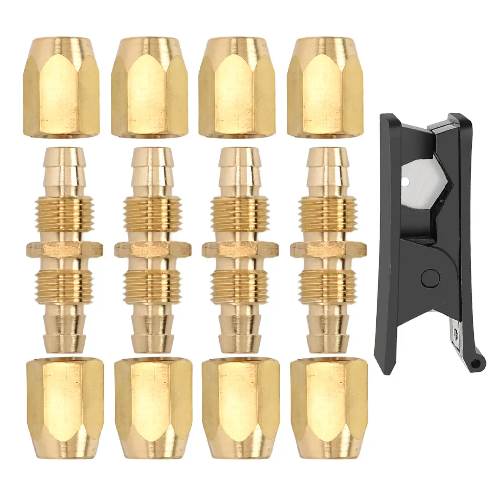 summerwins 4PCS Brass Reusable Air Hose Splicer Set - 1/4-Inch ID Hose Adapter, 1/4" Repair Connector, with 1pc PU Tracheal Cutter, Hose Adapter Set, Hose Connector
