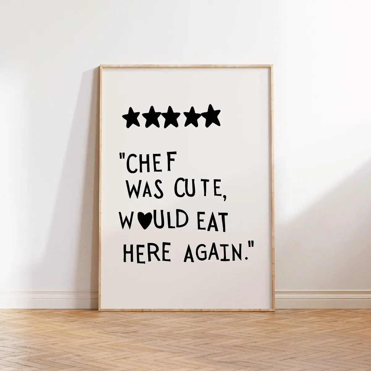 Aesthetic Kitchen Wall Art, Cute Cooking Poster, Minimalist Heart Print, Black Chef Art Print, Modern Room Decor, Unframed