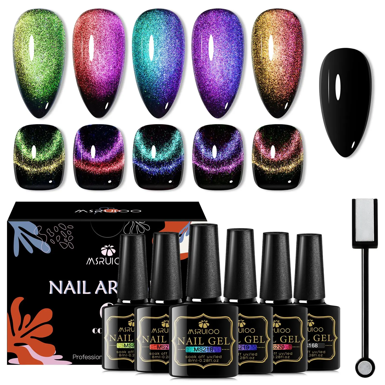Holographic Magnetic Nail Polish Gel Set, 7 Counts/set Starry Sky Galaxy Effect Chameleon Cat Eye Nail Gel, Soak Off UV Light Gel Nail Art Varnish Manicure, Gel Nail Polish Sets, Nail Products