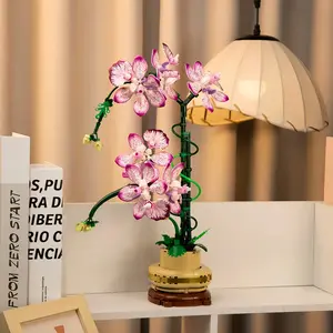 Artificial Flower Plant Block Set, Artificial Potted Plant, Adjustable Parts & Simulated Base, Home Decor Accessories, Artificial Flower Decoration, Perfect Gift for Valentine's Day, Mother's Day, Thanksgiving, Birthday