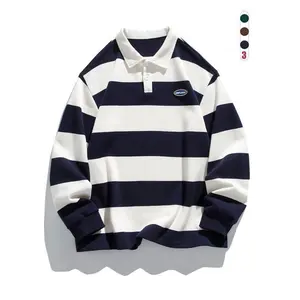 American retro-style color-block striped long-sleeve top made from a comfortable, skin-friendly fabric, available in multiple colors