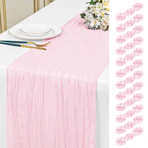 8 16 24 Packs 10Ft Light Pink Cheesecloth Table Runner 20 x 120 inch Boho Gauze Cheese Cloth Table Runner Vintage Rustic Sheer Runners for Wedding Bridal Shower Birthday Party Cake Table Decorations